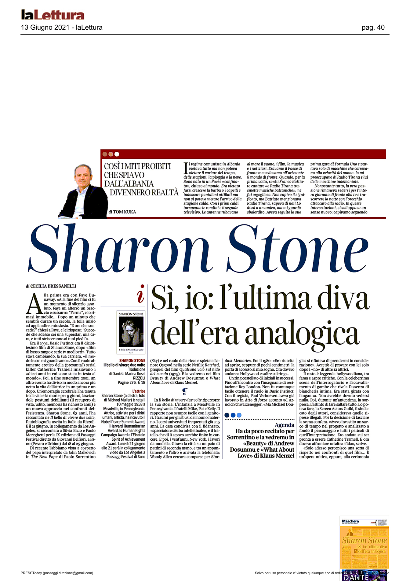 Corriere della Sera La Lettura – Sharon Stone, sì io: l’ultima diva dell’era analogica