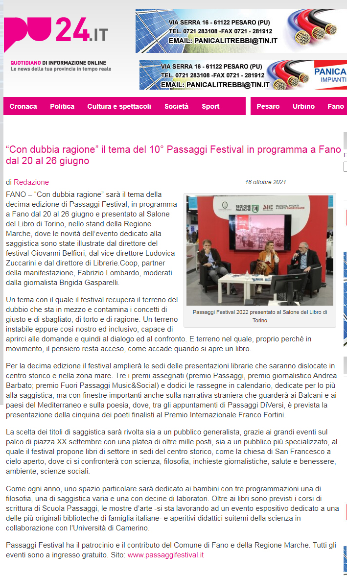 Pu24 – “Con dubbia ragione” il tema del 10° Passaggi Festival in programma a Fano dal 20 al 26 giugno