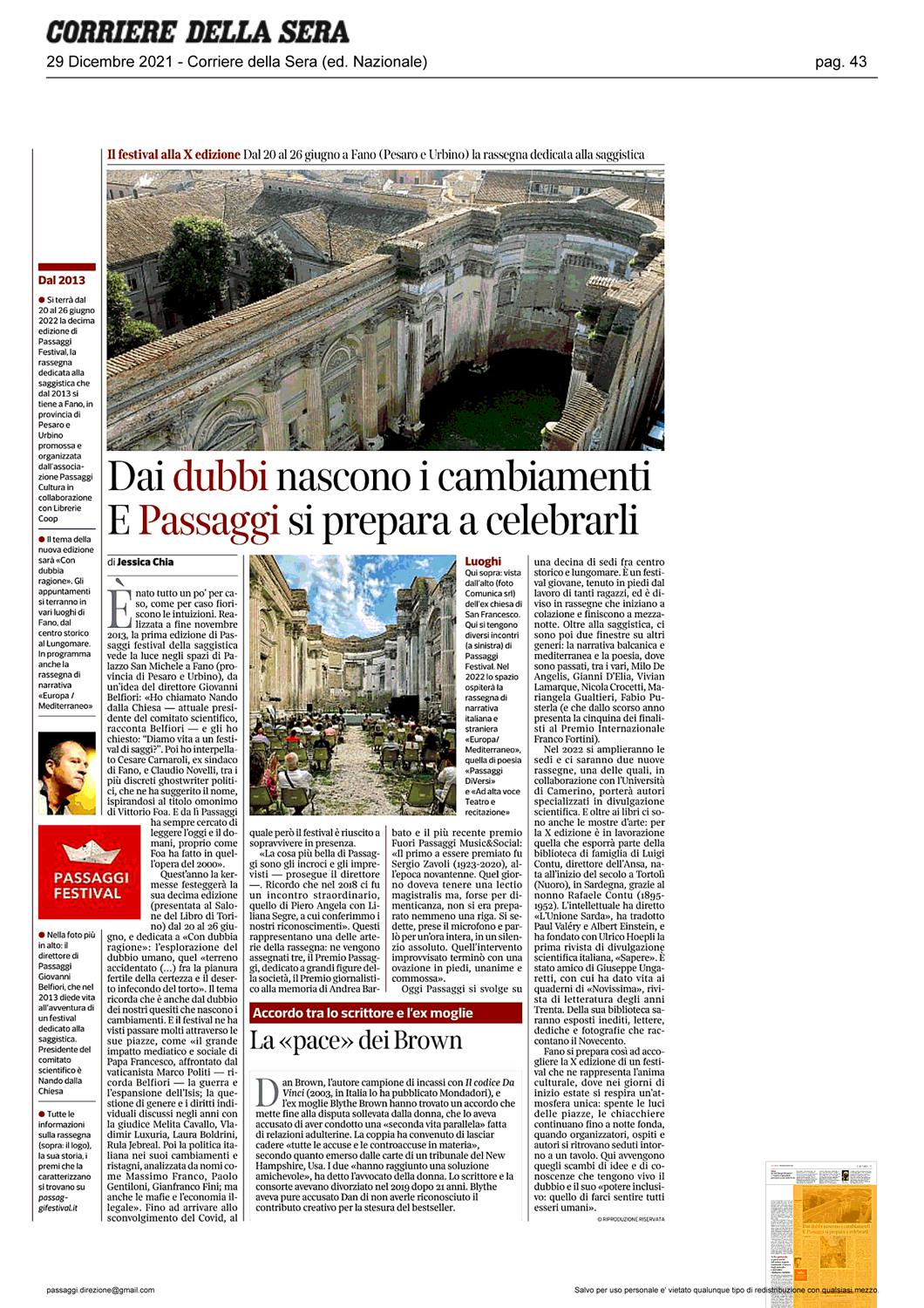 Corriere della Sera – Dai dubbi nascono i cambiamenti e Passaggi è pronto a celebrarli