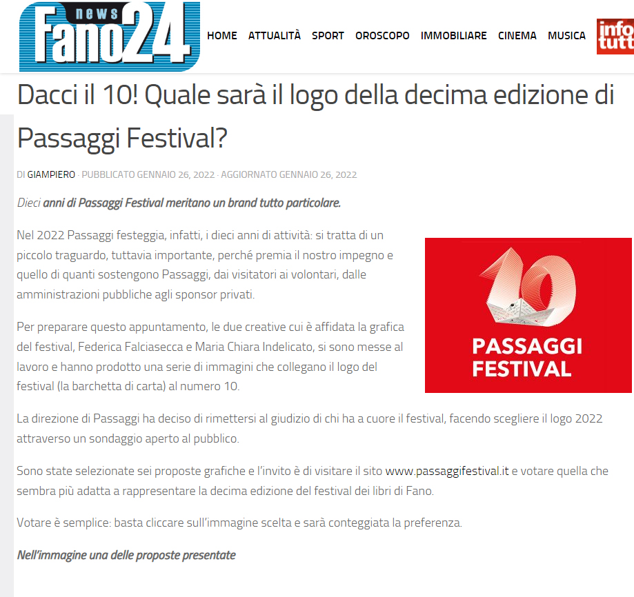 Fano 24 – Dacci il 10! Quale sarà il logo della decima edizione di Passaggi Festival?