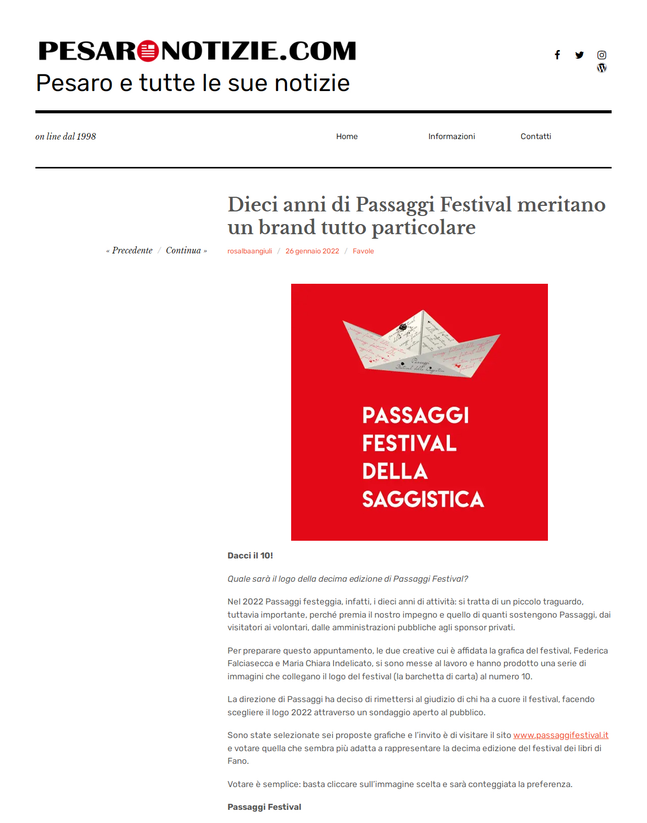 Pesaro Notizie – Dieci anni di Passaggi Festival meritano un brand tutto particolare