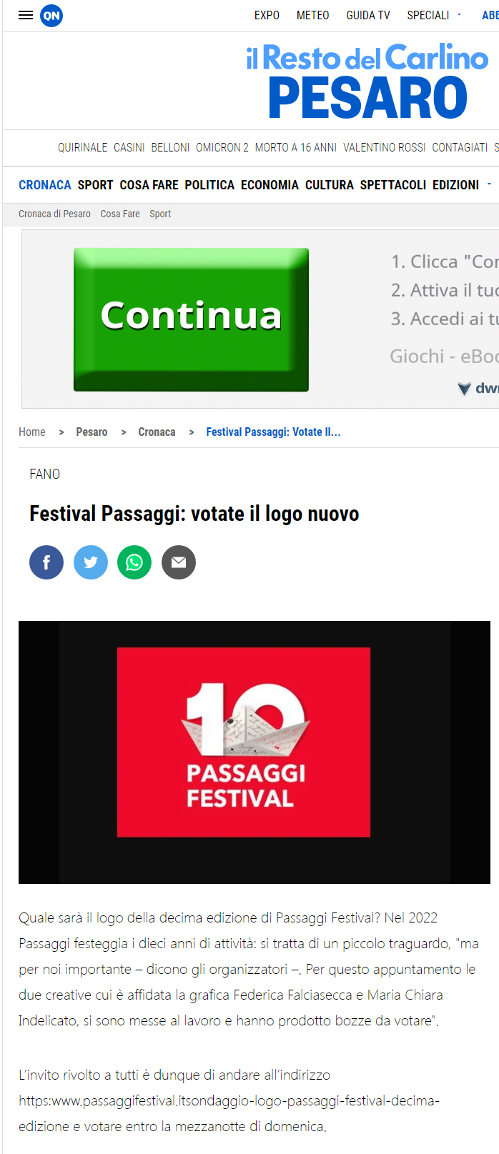 Il Resto del Carlino – Festival Passaggi: votate il nuovo logo