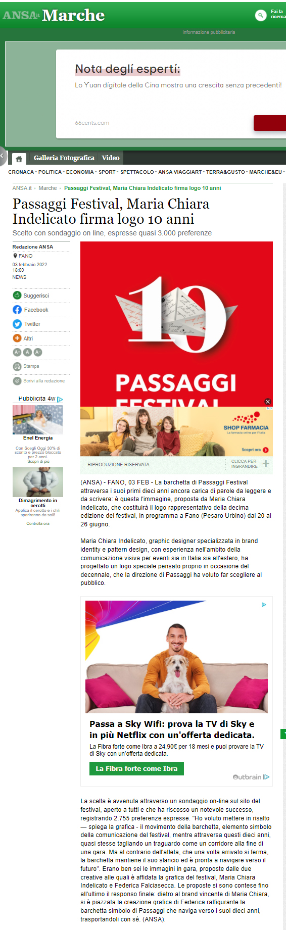 Ansa – Passaggi Festival, Maria Chiara Indelicato firma logo 10 anni