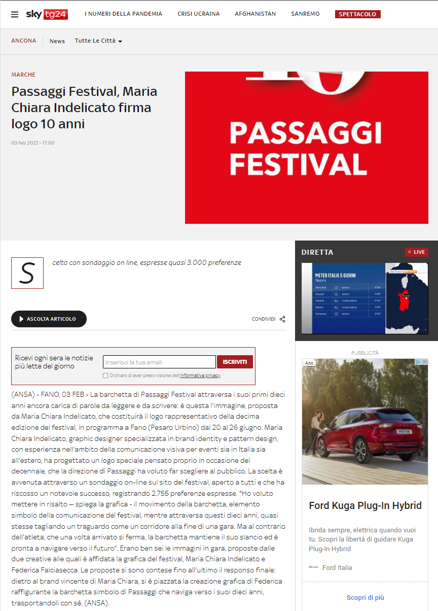 Sky Tg 24 – Passaggi Festival, Maria Chiara Indelicato firma logo 10 anni