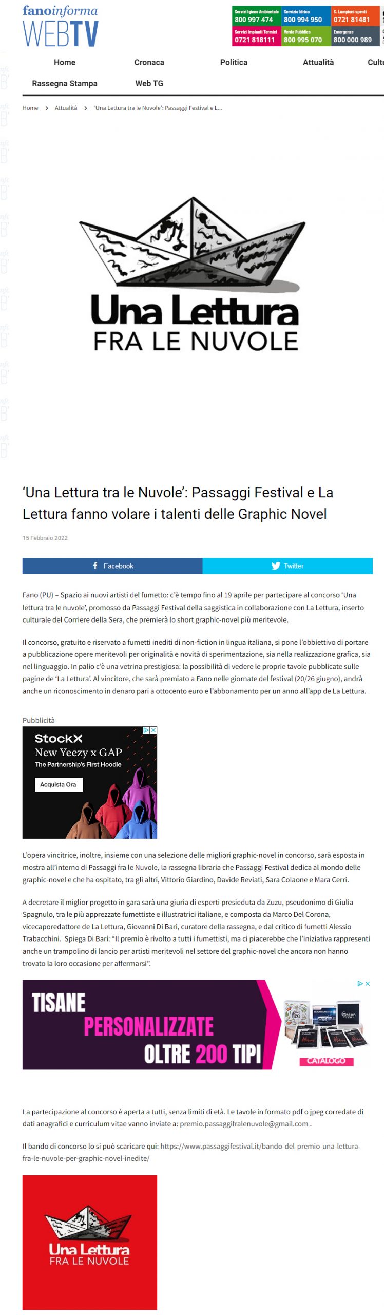 Fano Informa – ‘Una Lettura fra le Nuvole’: Passaggi Festival e La Lettura fanno volare i talenti delle graphic novel