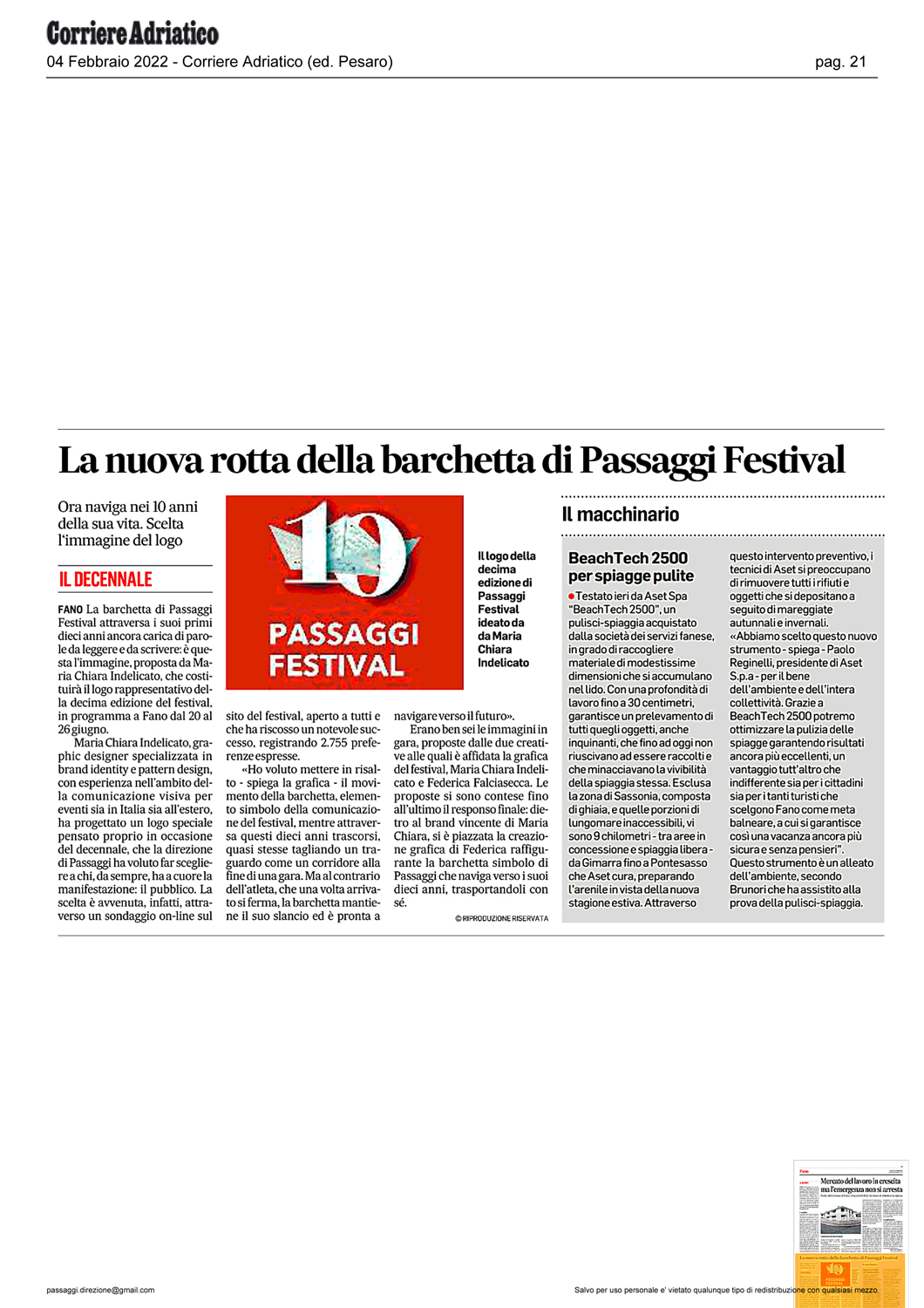 Corriere Adriatico – La nuova rotta della barchetta di Passaggi Festival