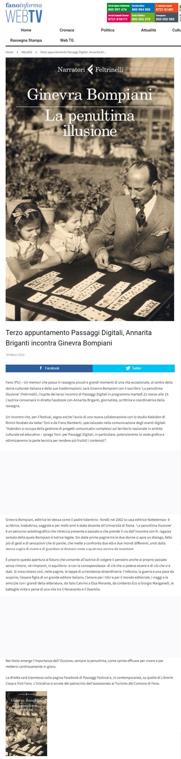 Fano Informa – Terzo appuntamento Passaggi Digitali, Annarita Briganti incontra Ginevra Bompiani