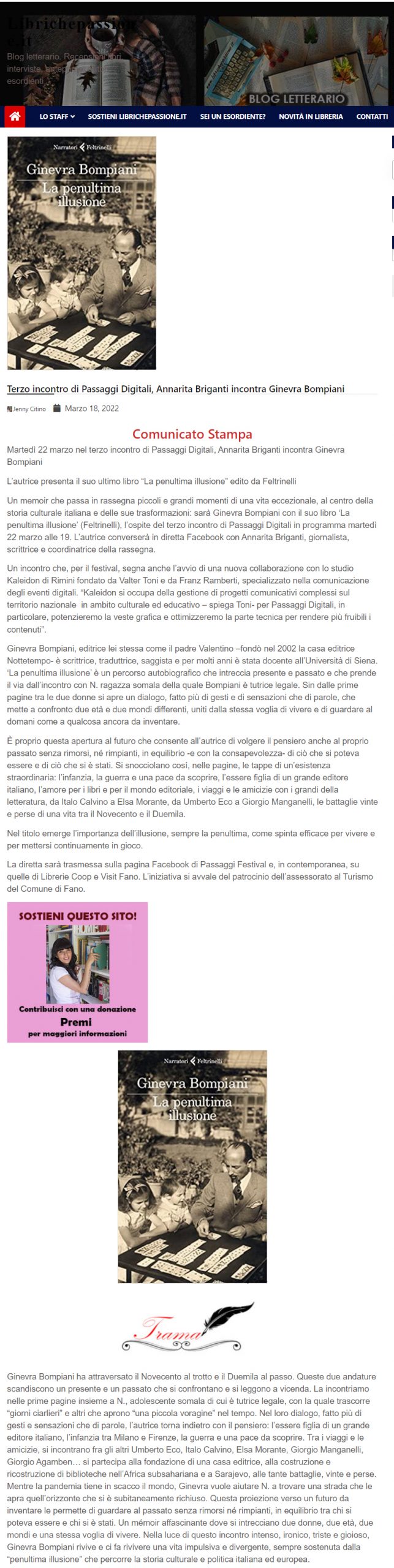 Librichepassione – Terzo incontro di Passaggi Digitali, Annarita Briganti incontra Ginevra Bompiani