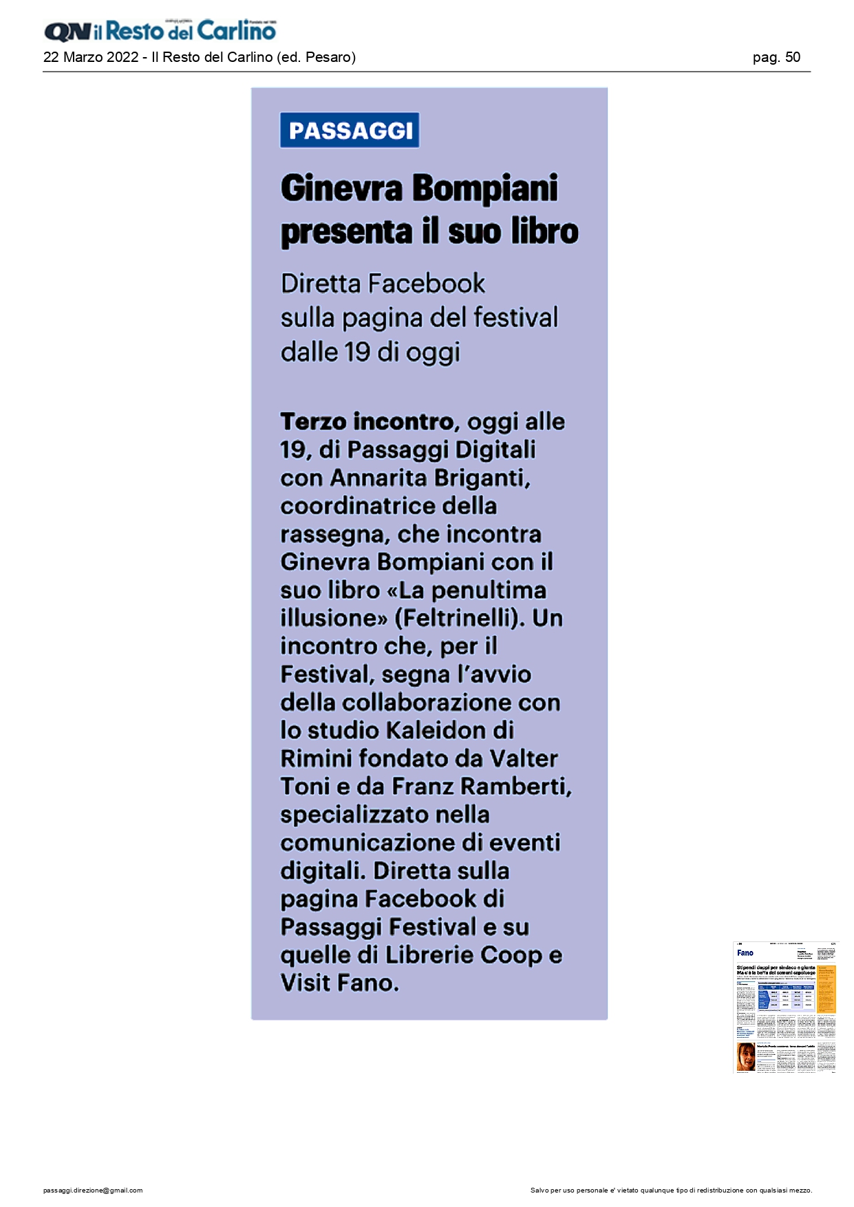 Il Resto del Carlino – Ginevra Bompiani presenta il suo libro