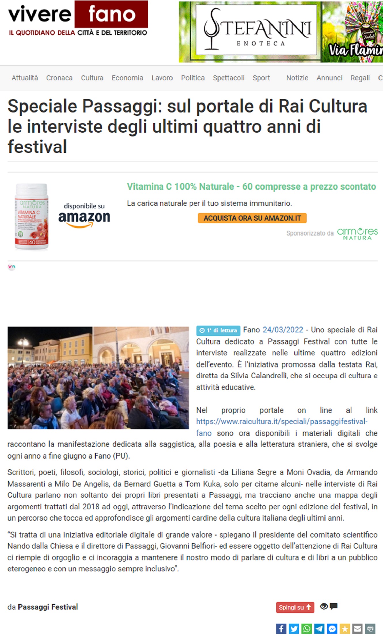 Vivere Fano – Speciale Passaggi: sul portale di Rai Cultura le interviste degli ultimi quattro anni di festival