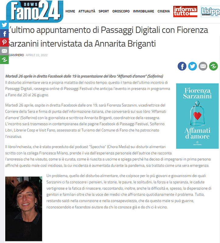 Fano24 – L’ultimo appuntamento di Passaggi Digitali con Fiorenza Sarzanini intervistata da Annarita Briganti