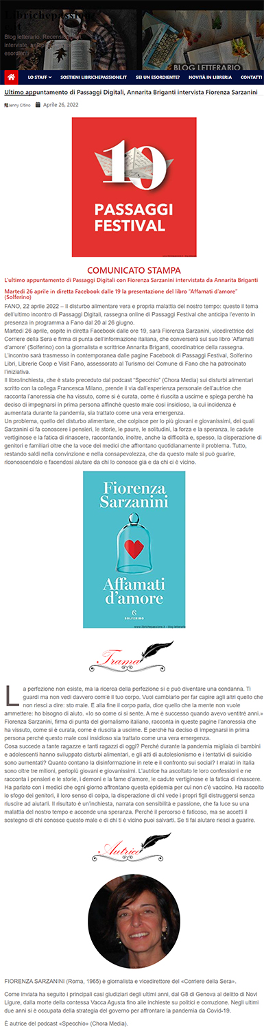 Libri che passione – Ultimo appuntamento di Passaggi Digitali, Annarita Briganti intervista Fiorenza Sarzanini