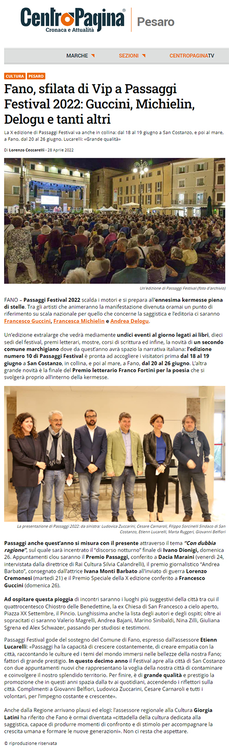 Centro Pagina Pesaro – Fano, sfilata di Vip a Passaggi Festival 2022: Guccini, Michielin, Delogu e tanti altri