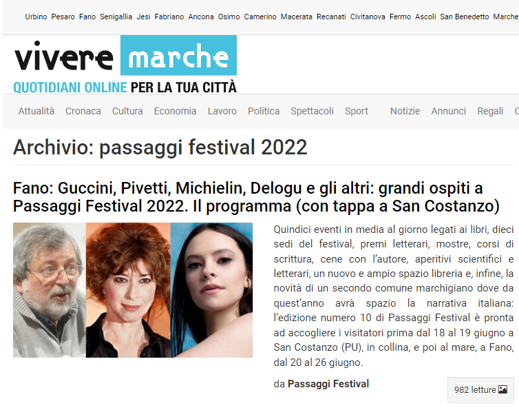 Vivere Marche – Fano: Guccini, Pivetti, Michielin, Delogu e gli altri: grandi ospiti a Passaggi Festival 2022. Il programma (con tappa a San Costanzo)