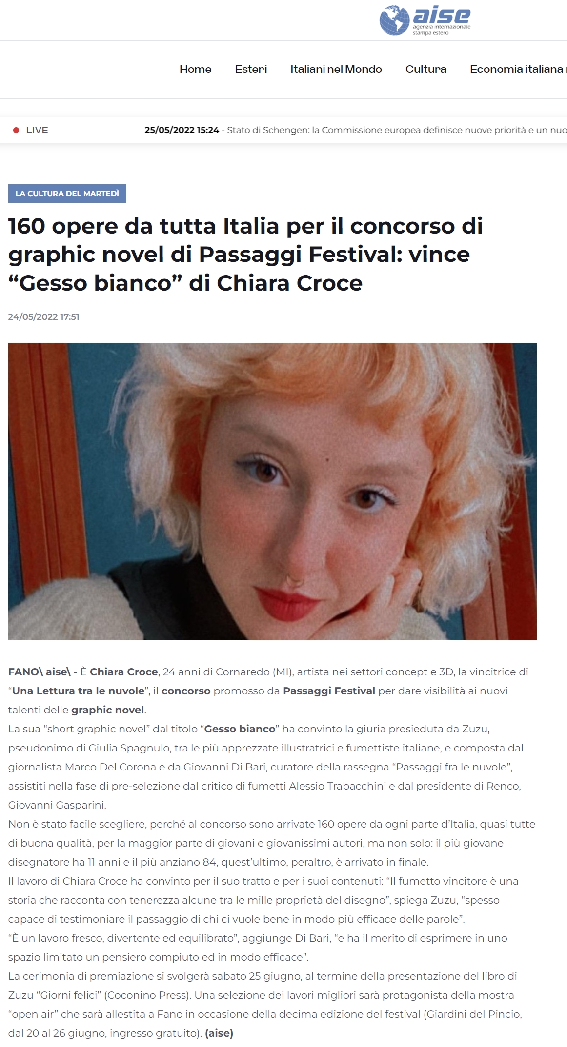 Aise – 160 opere da tutta Italia per il concorso di graphic novel di Passaggi Festival: vince “Gesso bianco” di Chiara Croce