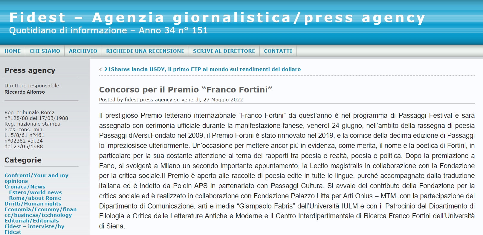 Fidest – Concorso per il Premio “Franco Fortini”