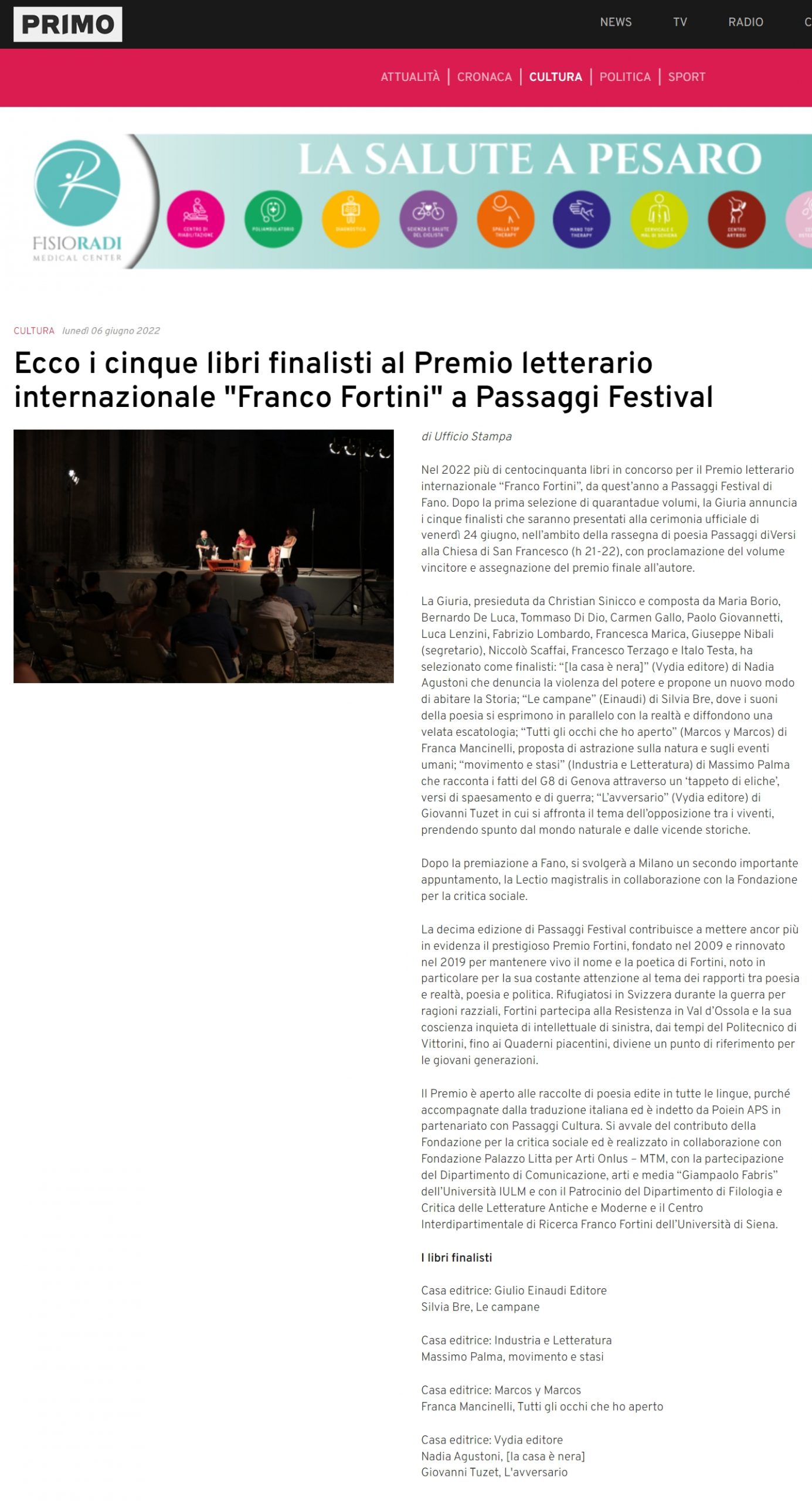 Primo Comunicazione – Ecco i cinque libri finalisti al Premio letterario internazionale “Franco Fortini” a Passaggi Festival