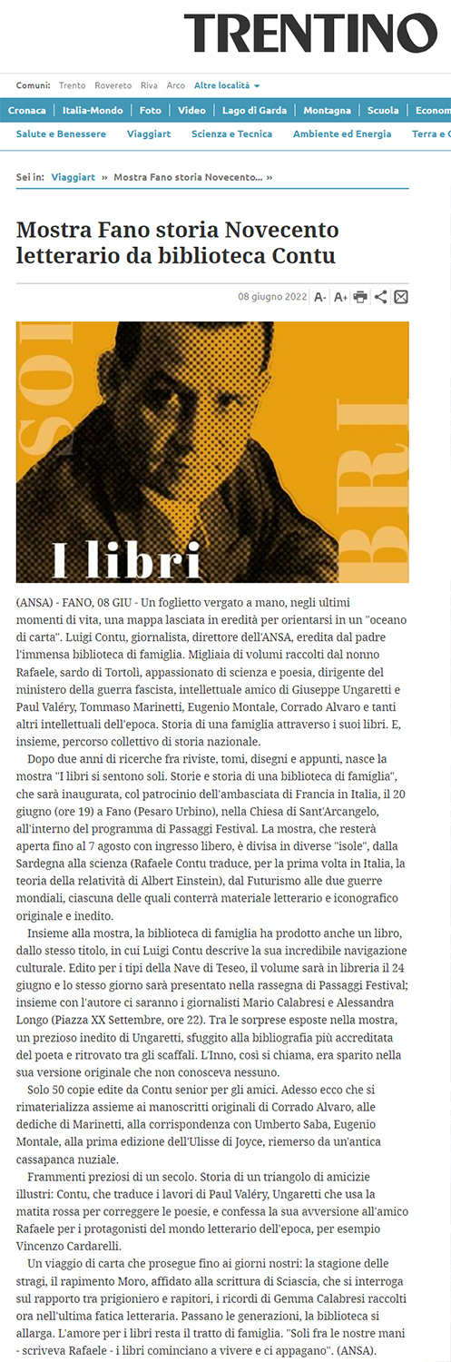 Giornale Trentino – Mostra Fano storia Novecento letterario da biblioteca Contu