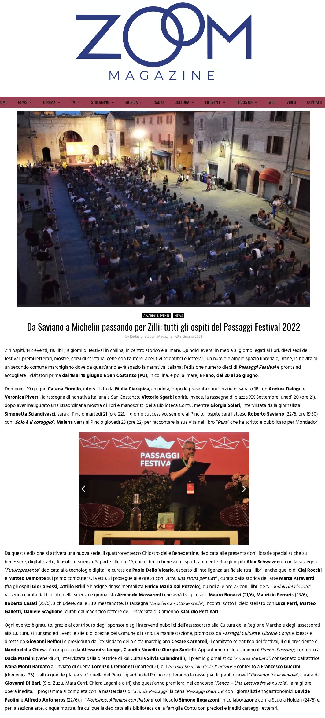 Zoom Magazine – Da Saviano a Michelin passando per Zilli: tutti gli ospiti del Passaggi Festival 2022