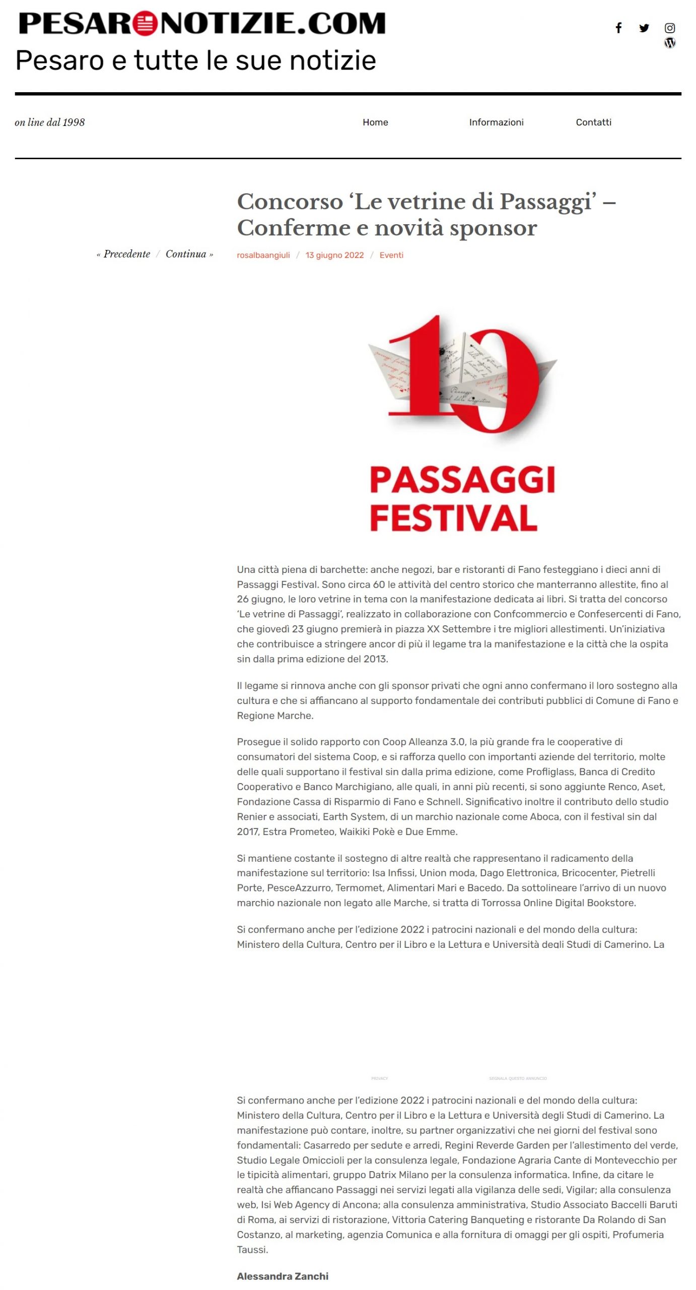 Pesaro Notizie – Concorso ‘Le vetrine di Passaggi’ – Conferme e novità sponsor