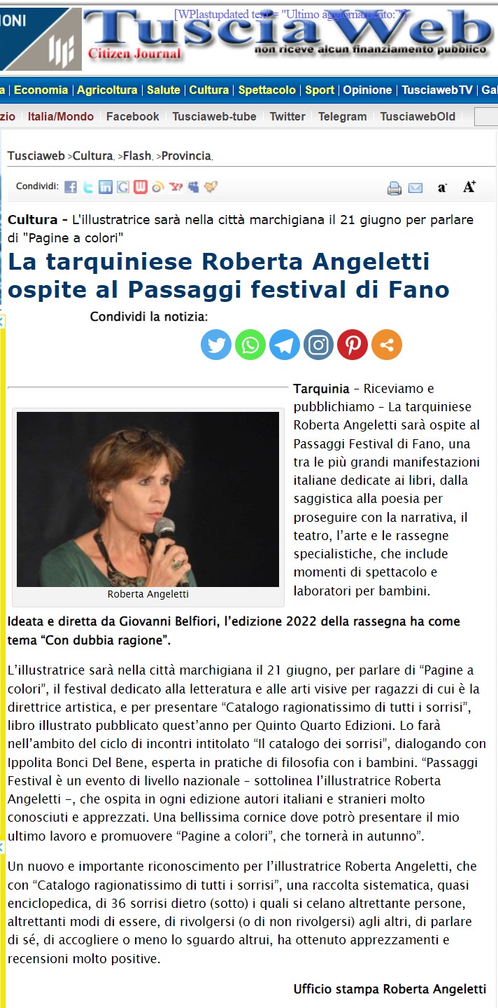 Tuscia Web – La tarquiniese Roberta Angeletti ospite al Passaggi festival di Fano