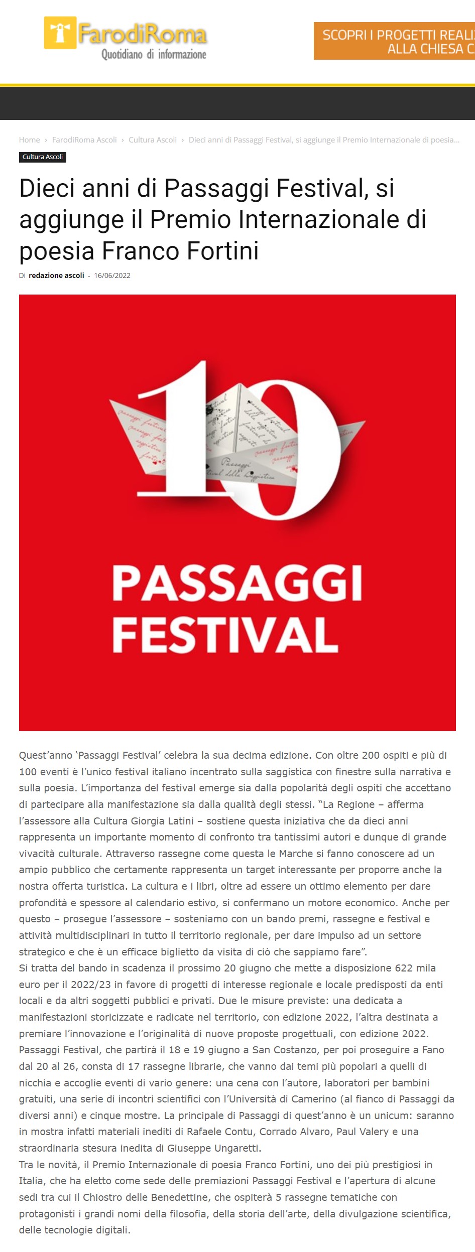 Faro di Roma – Dieci anni di Passaggi Festival, si aggiunge il Premio Internazionale di poesia Franco Fortini