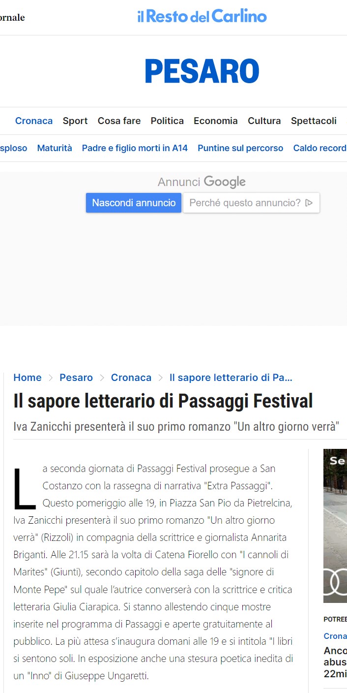 Il Resto del Carlino – Il sapore letterario di Passaggi Festival