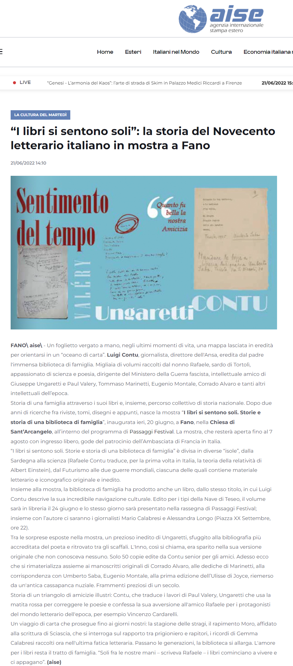 Aise – “I libri si sentono soli”: la storia del Novecento letterario italiano in mostra a Fano