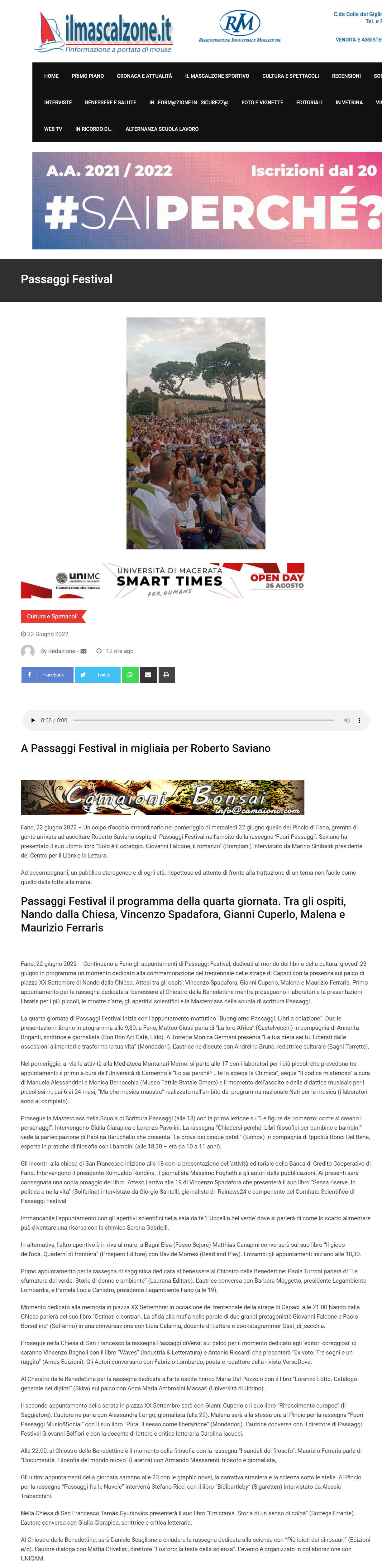 Il Mascalzone – A Passaggi Festival in migliaia per Roberto Saviano