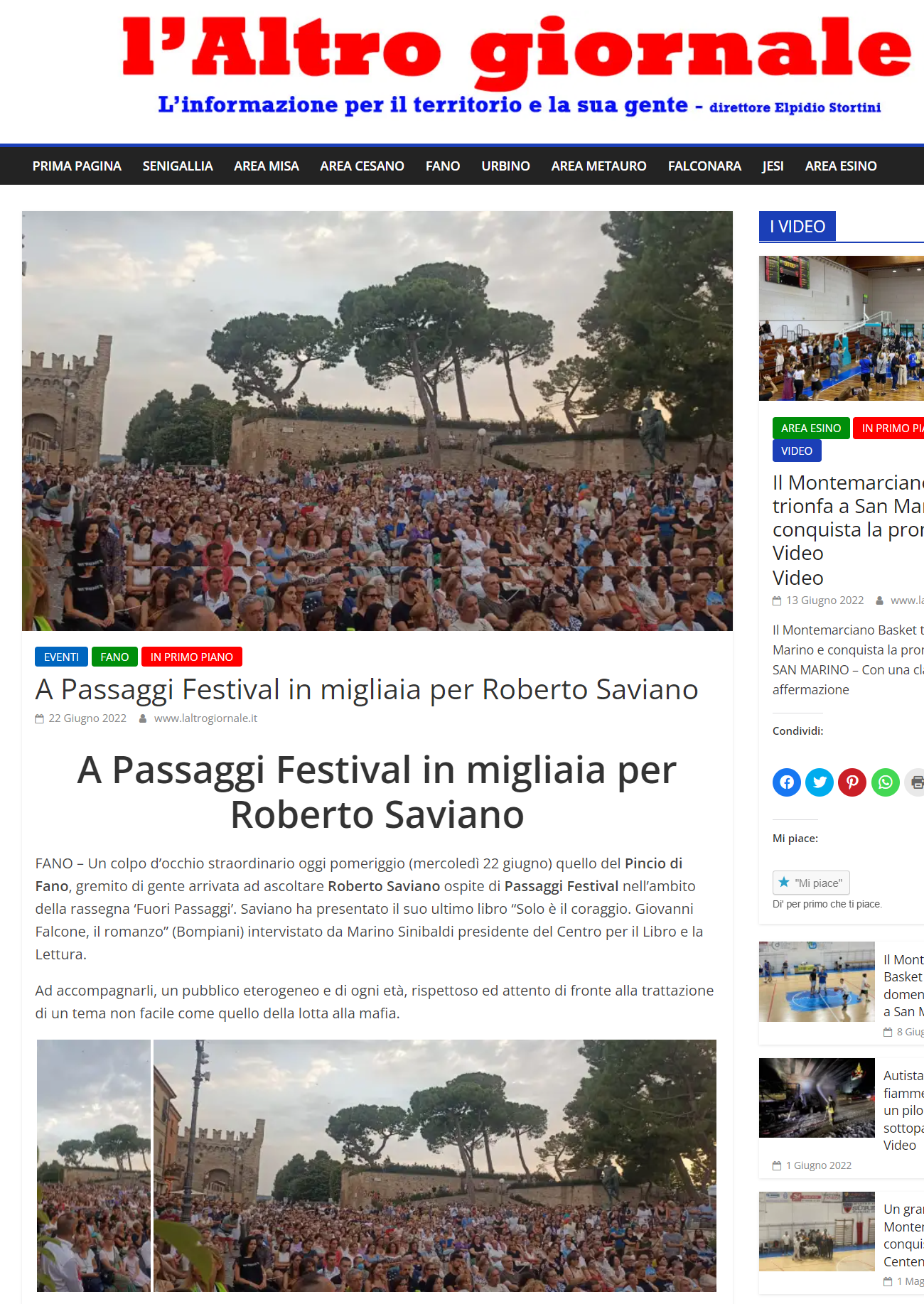 L’Altro Giornale – A Passaggi Festival in migliaia per Roberto Saviano