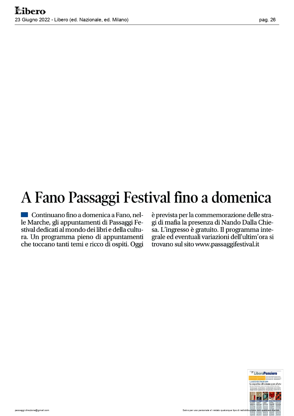 Libero – A Fano Passaggi Festival fino a domenica