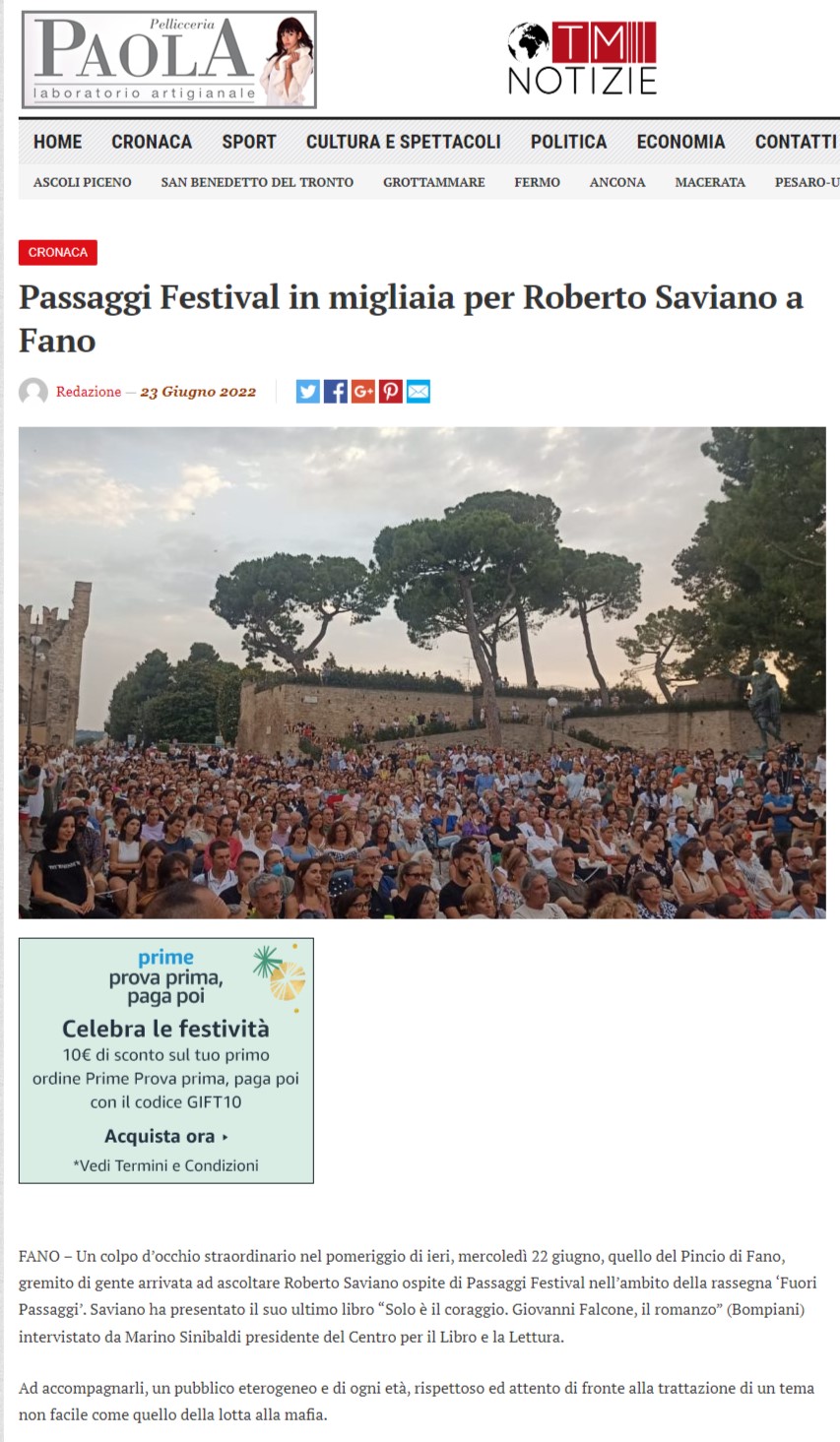 TM Notizie – Passaggi Festival in migliaia per Roberto Saviano a Fano