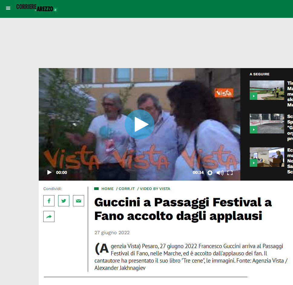 Corriere di Arezzo – Guccini a Passaggi Festival a Fano accolto dagli applausi