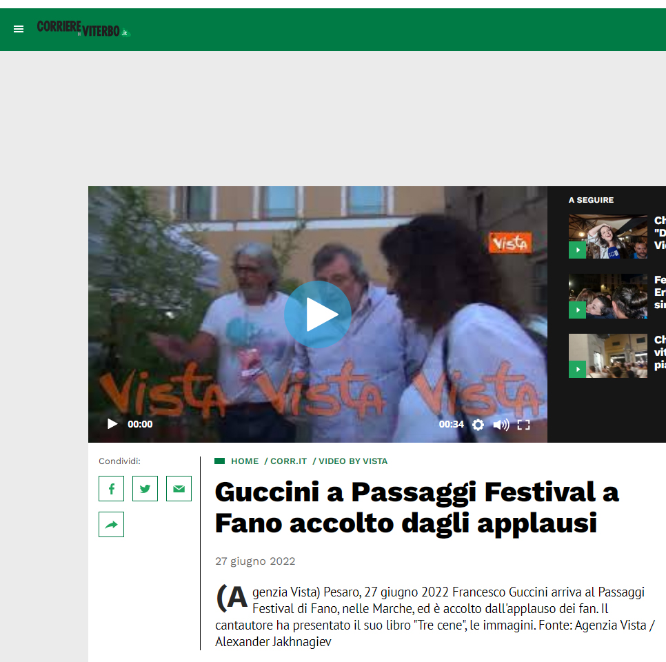 Corriere di Viterbo – Guccini a Passaggi Festival a Fano accolto dagli applausi