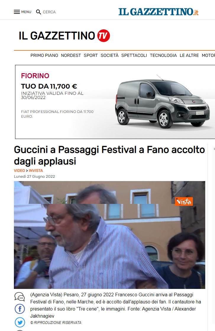 Il Gazzettino.it – Guccini a Passaggi Festival a Fano accolto dagli applausi