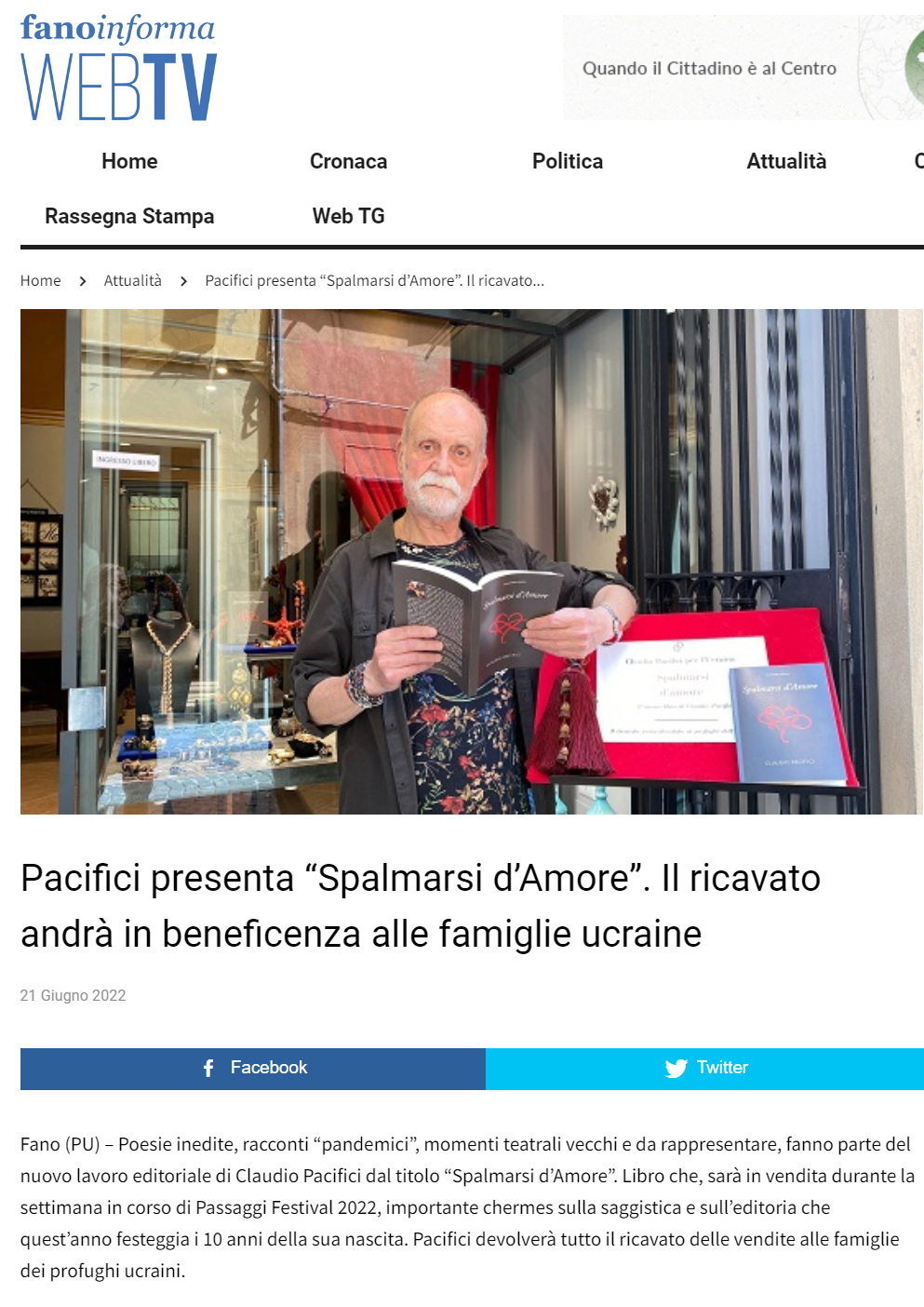 Fano Informa – Pacifici presenta “Spalmarsi d’Amore”. Il ricavato andrà in beneficenza alle famiglie ucraine